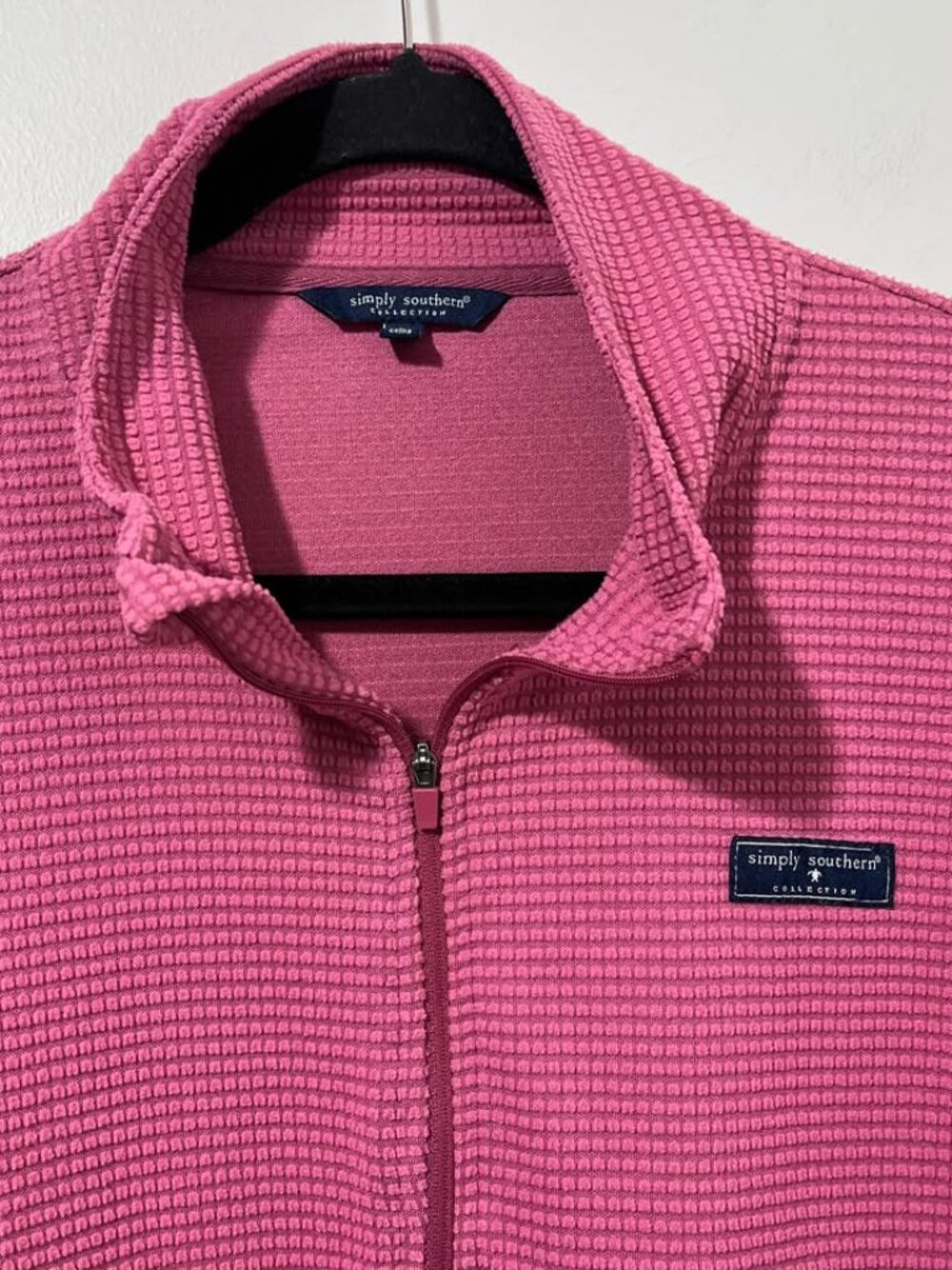 Simply Southern Pink Textured Grid Fleece 1/4 Zip Mock Neck Pullover [size L] - Picture 3 of 11